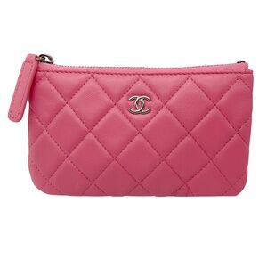 CHANEL PINK CLASSIC O CASE POUCH QUILTED LAMBSKIN MINI WALLET